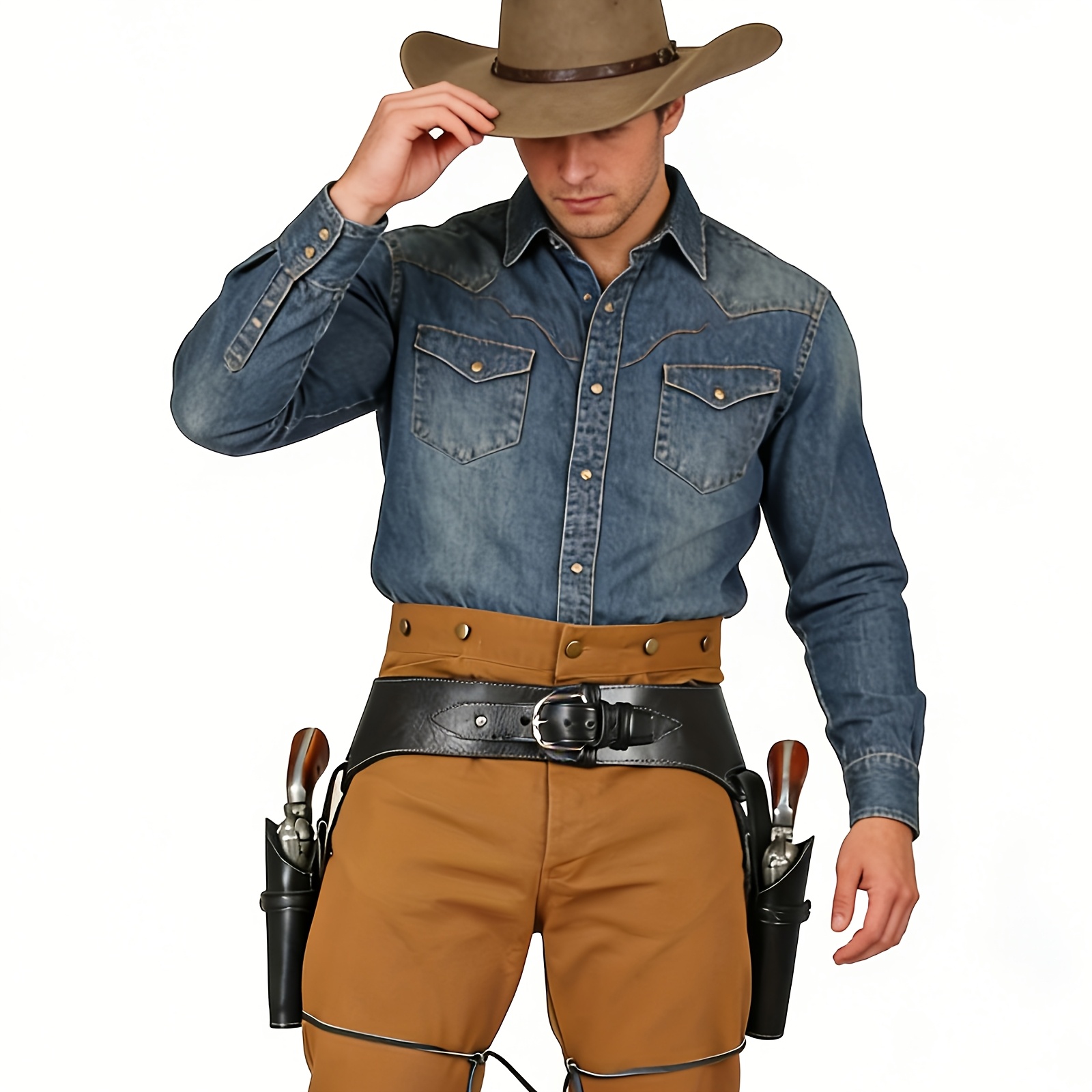 Cosplay Prop Pistol - Vintage Batı Kovboy Uyluk Kılıfı, Kemerli